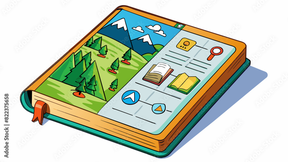 Poster A helpful guidebook with colorful illustrations and clear concise instructions. It was filled with interesting facts and important tips for exploring. Cartoon Vector