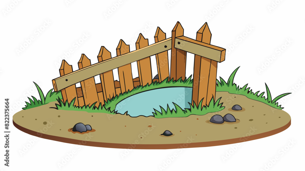 Poster a hole in a fence big enough for a small animal to pass through. the hole is located near the bottom