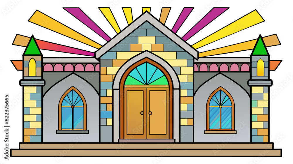 Poster a historic stone building with intricate carvings and a grand entrance. the tall narrow windows are 