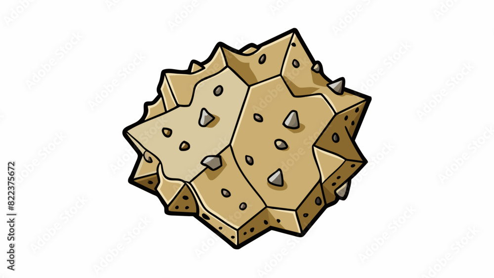 Poster A jagged irregularlyshaped fragment with a rough porous surface. It has a dark mottled appearance and is fragile easily breaking into smaller pieces. Cartoon Vector