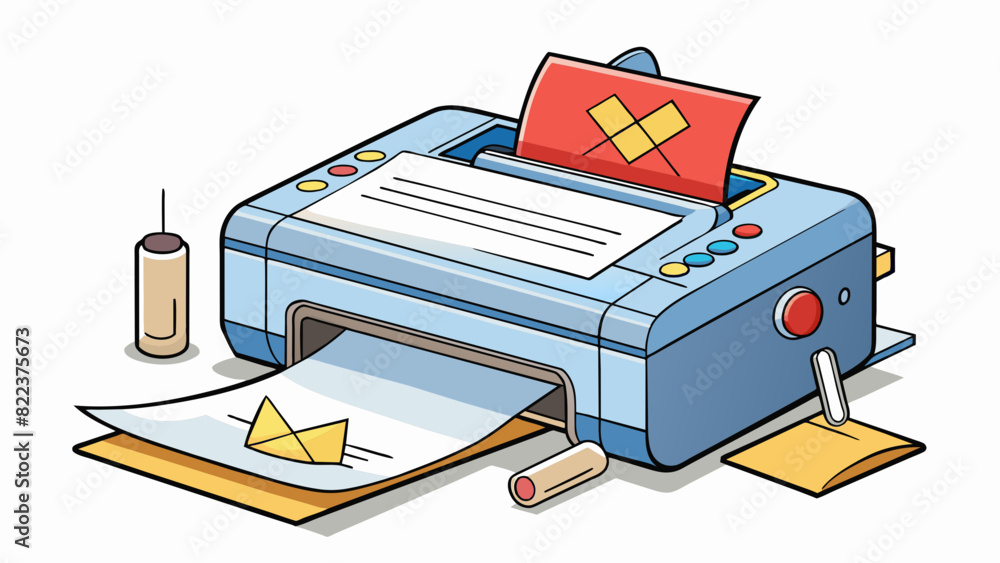 Poster A jammed printer Paper is stuck inside the printer and cannot be removed. The printer makes a grinding noise when attempting to print and displays an. Cartoon Vector