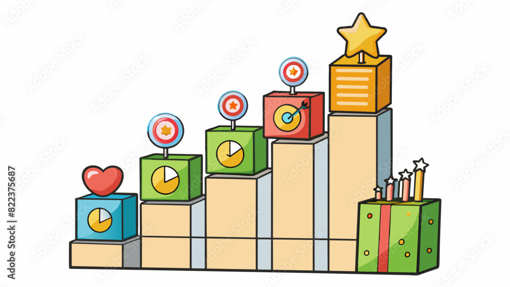 Poster a homemade chart with a goal amount at the top and a series of boxes to represent smaller milestones