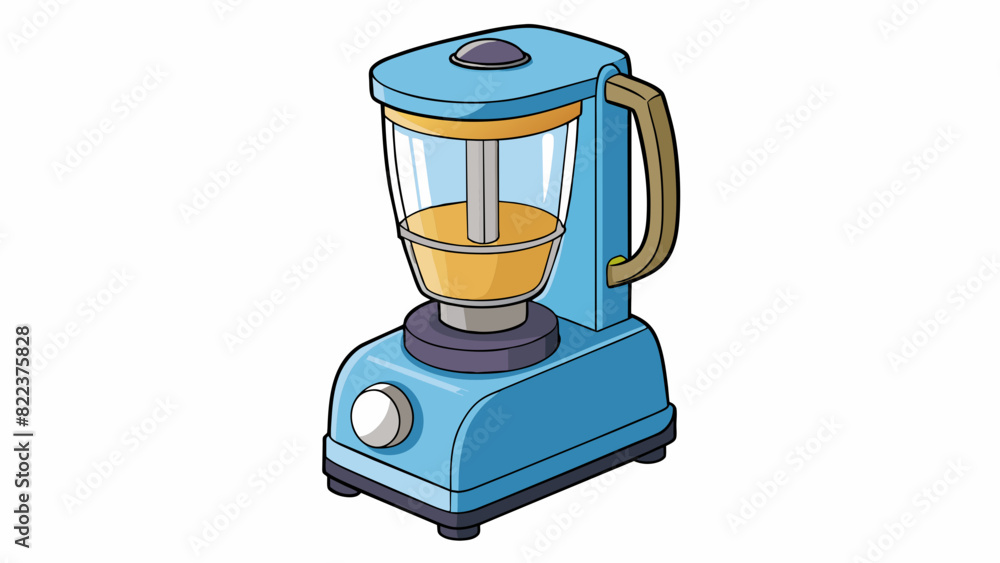 Poster A large circular device with spokes and a handle typically found in kitchens. Its purpose is to blend mix and puree ingredients in order to create. Cartoon Vector