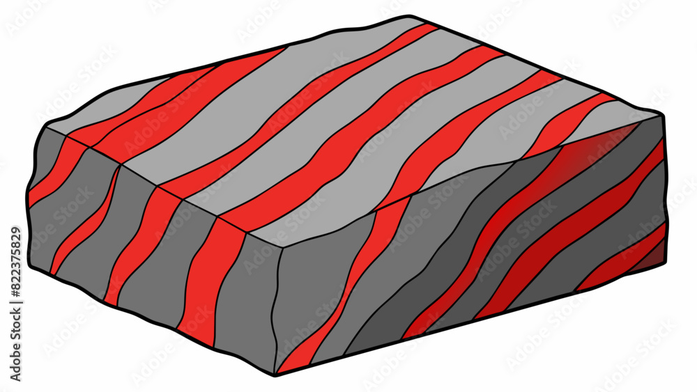 Poster A large rectangular boulder with a gray and red striped pattern. The surface is marked with deep cracks and crevices as if it has weathered many. Cartoon Vector