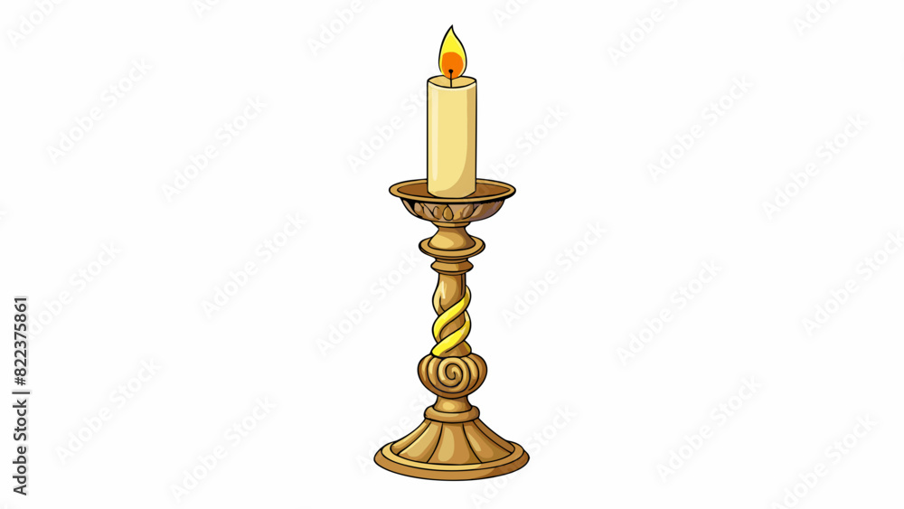 Poster a large ornate candlestick its brass surface reflecting the dancing flame of a tall white candle. th