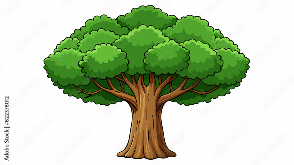Poster A massive tree with a thick sy trunk and branches reaching out in all directions creating a canopy of leaves high above.. Cartoon Vector