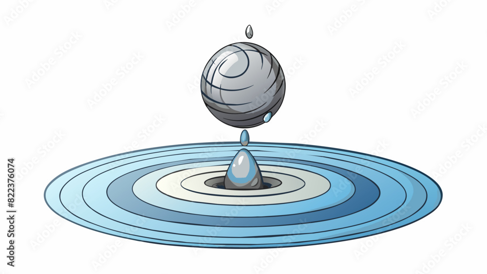 Poster A metal ball dropping into a pool of water creating a splash. The drop is dense and creates ripples as it hits the surface before sinking to the. Cartoon Vector