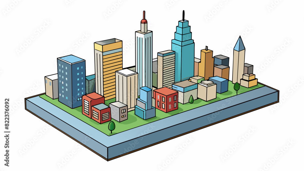 Poster a miniature model of a city next to a real city skyline illustrating the immense scale of the buildi