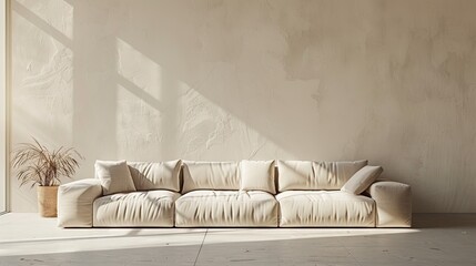 Serene Oasis: White Couch Against Blank Canvas Wall