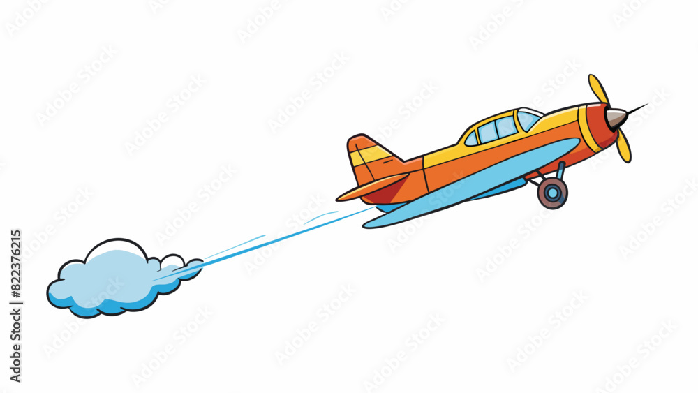 Poster An airplane dropping a line of smoke during an air show. The drop is long and wispy slowly dissipating into the air behind the plane.. Cartoon Vector