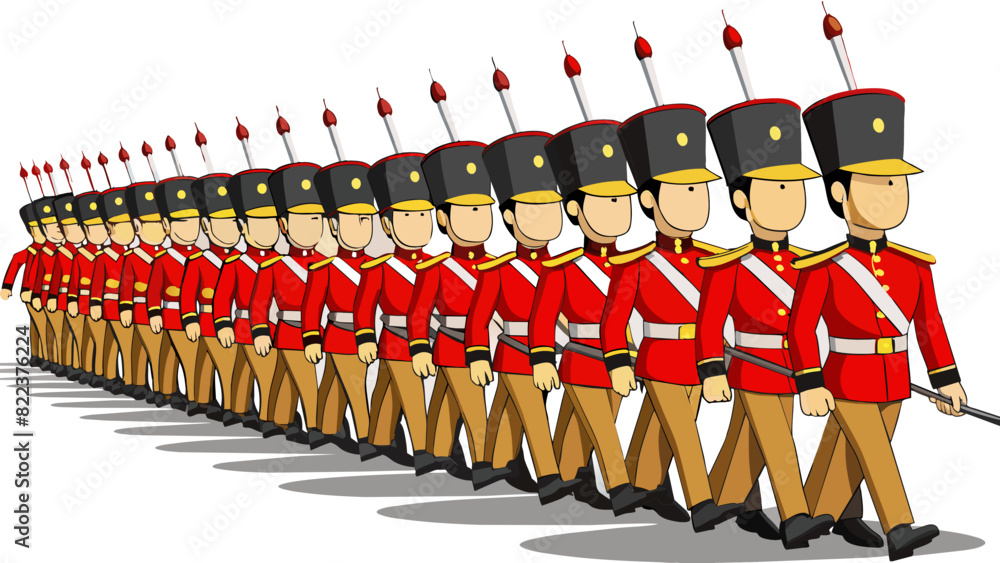 Aufkleber An army of synchronized soldiers marching in a parade with precise movements and straight posture displaying discipline and unity.. Cartoon Vector