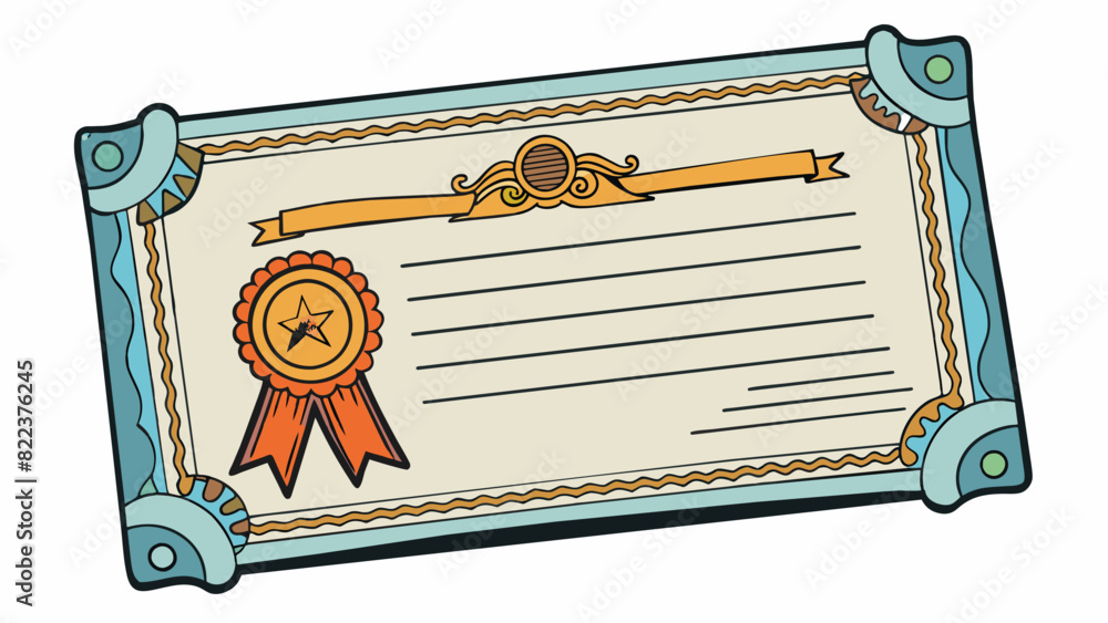 Aufkleber An engraved certificate with intricate patterns and borders indicating ownership of a certain number of shares in a company. The certificate is signed. Cartoon Vector