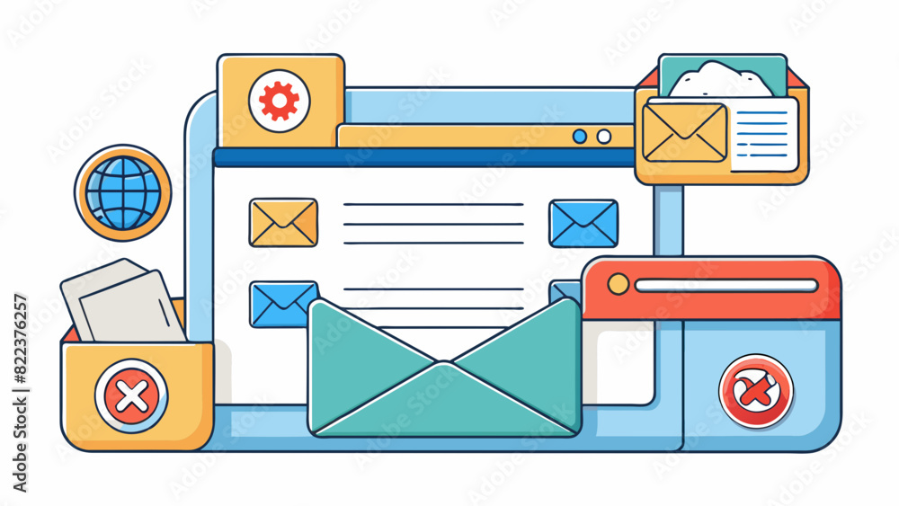 Poster An email account with folders labeled Inbox Sent Spam and Trash. It also has a search bar a compose button and options to mark emails as read or. Cartoon Vector