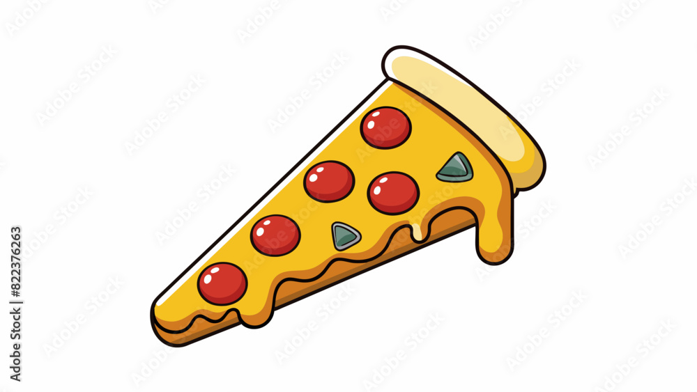 Poster Angle E The shape of a slice of pizza with one side forming a straight line and the other side curving towards the point covered in melted cheese and. Cartoon Vector
