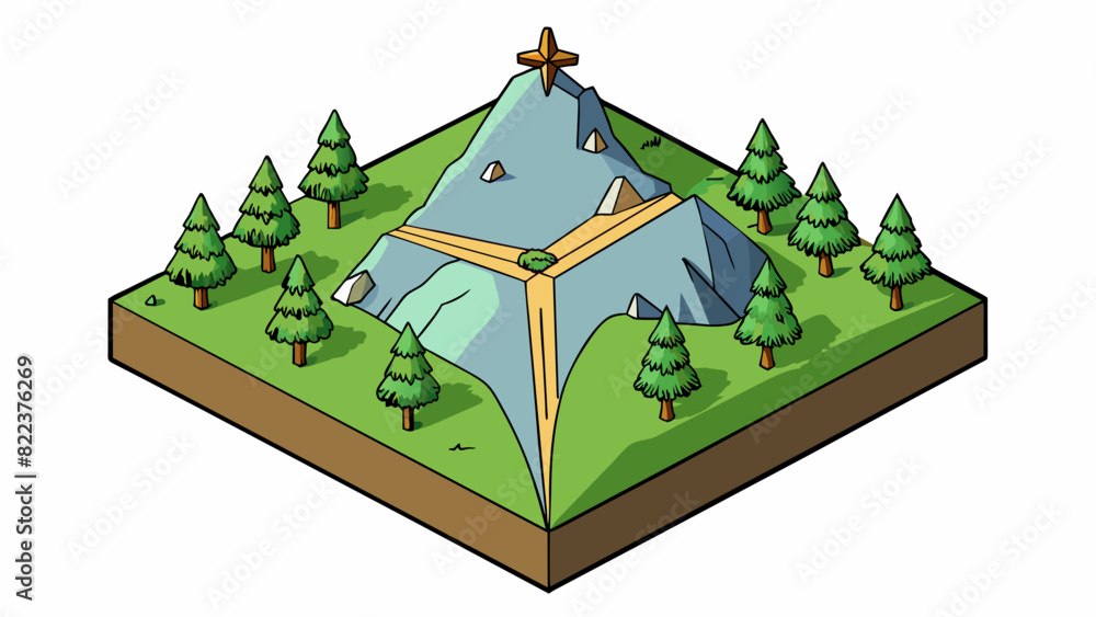 Poster Angle C The top of a mountain created by the intersection of two slopes at an obtuse angle with trees and rocks tered along the jagged edges.. Cartoon Vector
