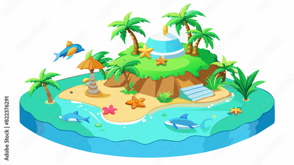 Poster an exotic island getaway you arrive at a remote island surrounded by sparkling turquoise waters. pal