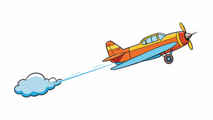 An airplane dropping a line of smoke during an air show. The drop is long and wispy slowly dissipating into the air behind the plane.. Cartoon Vector