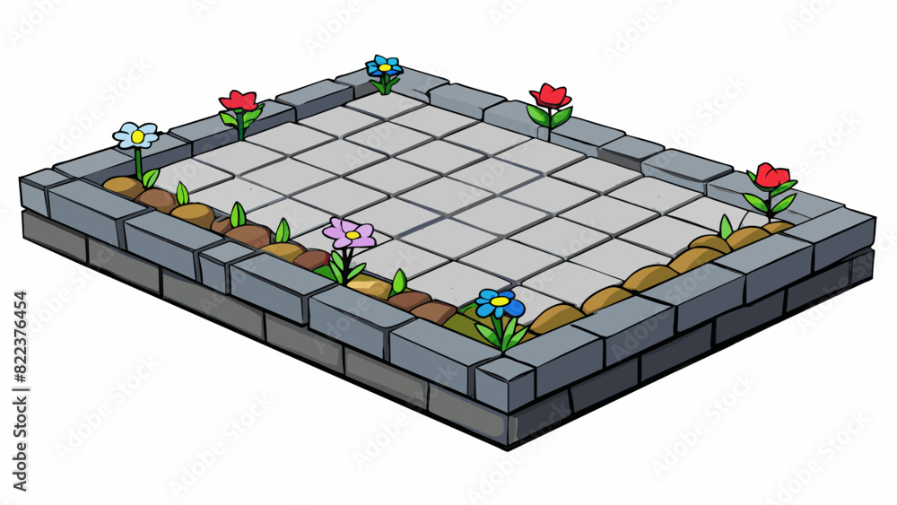 Poster A paved ground made up of cool gray bricks arranged in a neat pattern. The surface is flat and hard making a satisfying clicking sound with every. Cartoon Vector