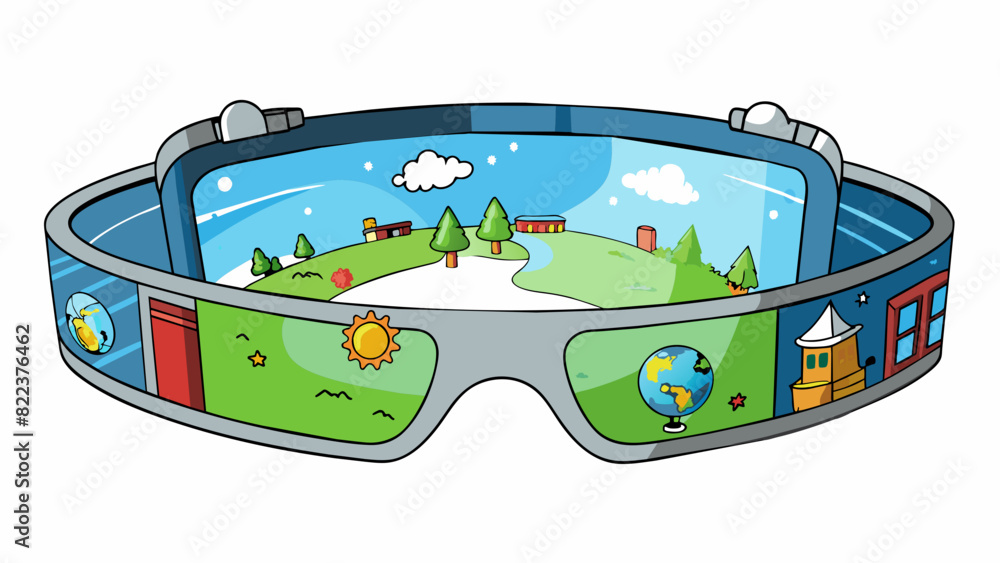 Poster A pair of augmented reality glasses that allow wearers to see and interact with a virtual world complete with realistic simulations of places and. Cartoon Vector