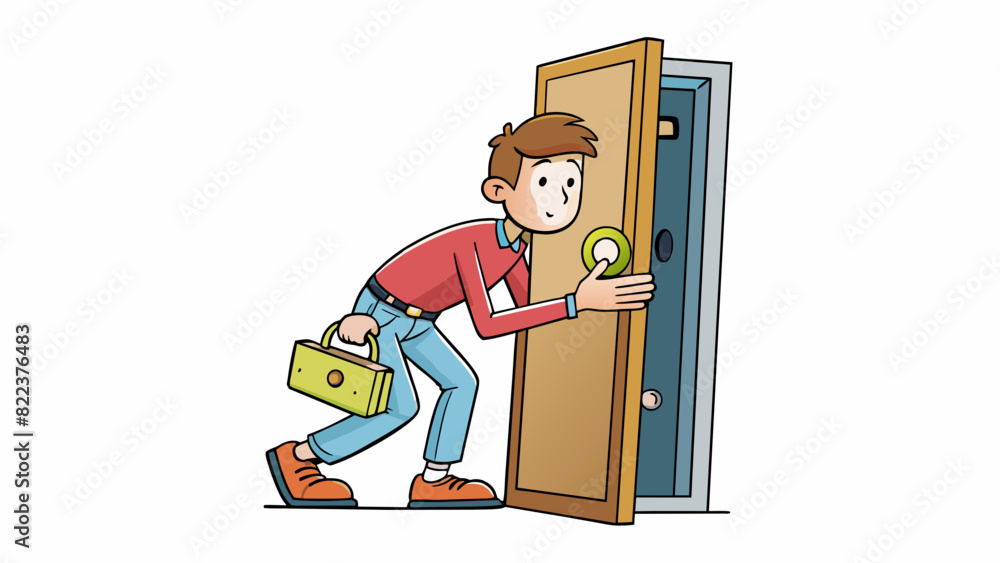 Aufkleber a person leaning against a locked door with their full weight attempting to push it open while feeli