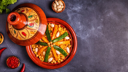 Vegetable tagine with almond and chickpea couscous