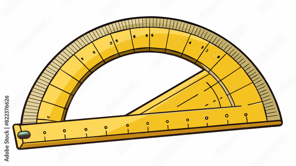 Aufkleber A protractor a tool used in geometry to measure angles. It has markings indicating the degree of rotation from 0 to 360 degrees.. Cartoon Vector
