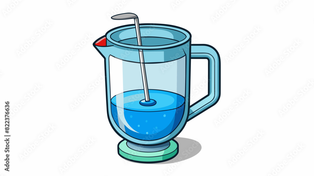 Poster A rectangular object made of clear glass with a long handle on one side. Inside there are small moving parts that churn and mix liquids when the. Cartoon Vector