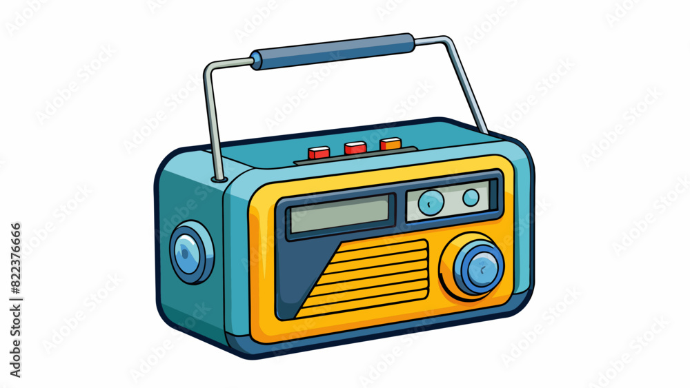 Poster a portable radio compact in size with an extendable antenna perfect for taking on outdoor adventures
