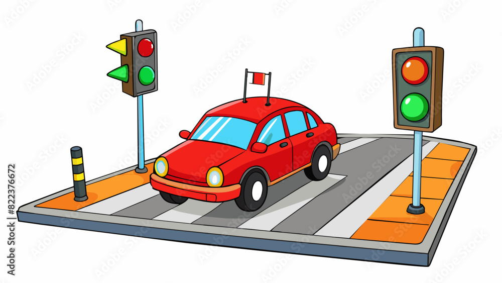 Poster A recorded video with a timestamp clearly showing a car running a red light at a busy intersection.. Cartoon Vector
