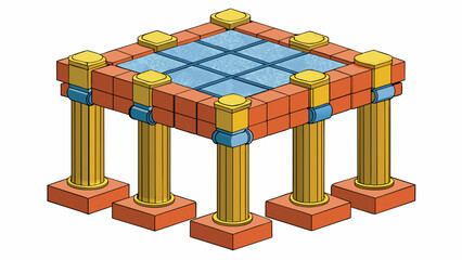 A rectangular block with four sy pillars connected to it. The pillars are covered in co rough material making it easy to grip and hold onto. The block. Cartoon Vector