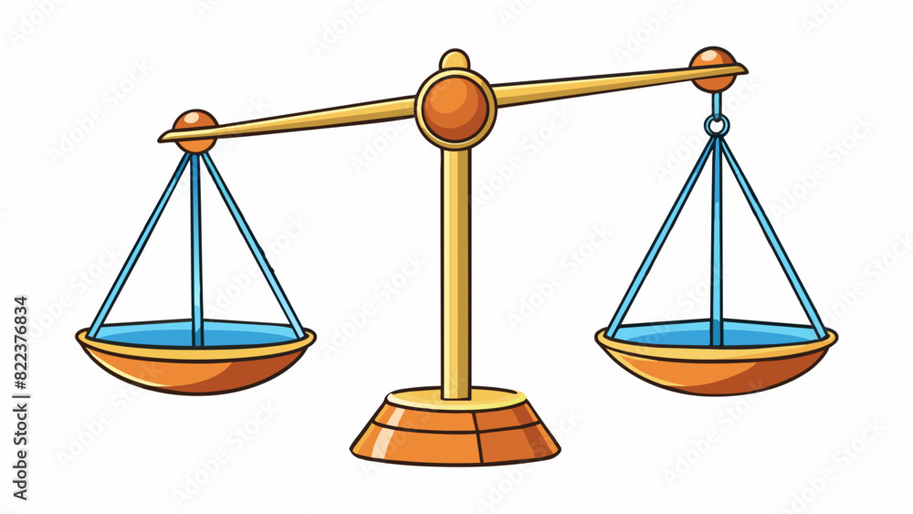 Poster A scale evenly distributes weight on both sides showing balance between two objects. The pan on one side slowly rises as weights are added to the. Cartoon Vector
