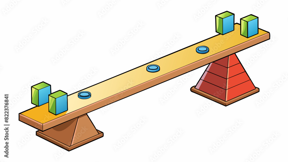 Poster A seesaw with multiple notches on either side allowing children the option to adjust the height and difficulty of their ride.. Cartoon Vector