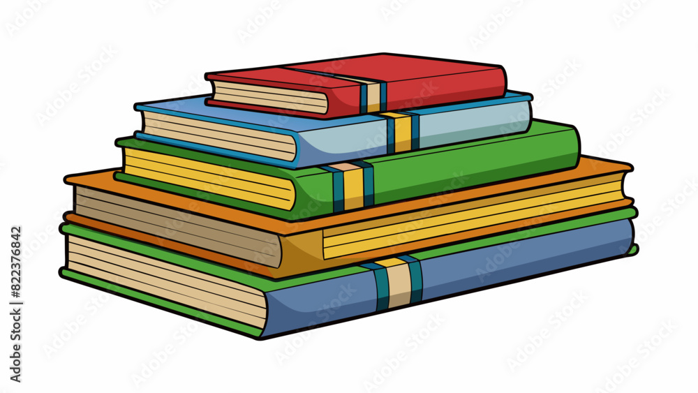 Poster A set of books neatly stacked and organized on a bookshelf demonstrates consideration for keeping a tidy living space.. Cartoon Vector