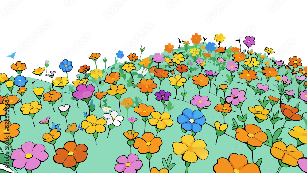 Poster A sea of wildflowers swaying in the breeze and creating a kaleidoscope of colors.. Cartoon Vector