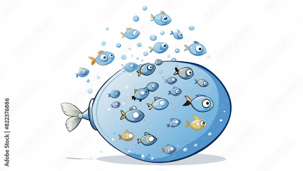 Aufkleber a shimmering bubble growing larger and larger until it suddenly pops releasing a of tiny fish into t