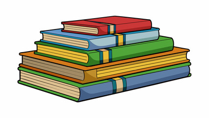 A set of books neatly stacked and organized on a bookshelf demonstrates consideration for keeping a tidy living space.. Cartoon Vector