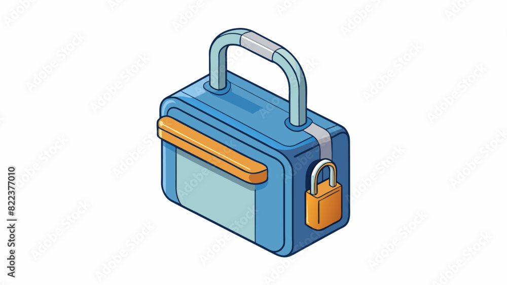 Poster A small inconuous lock that is used to secure a zipper on a bag or suitcase. It is thin and rectangular made of plastic and has a small metal hook. Cartoon Vector