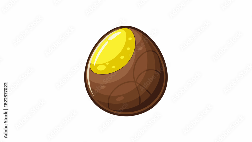Poster A small elongated object that is slightly curved at one end. Its shell is dark brown and has a rough matte texture. Inside there is a bright yellow. Cartoon Vector