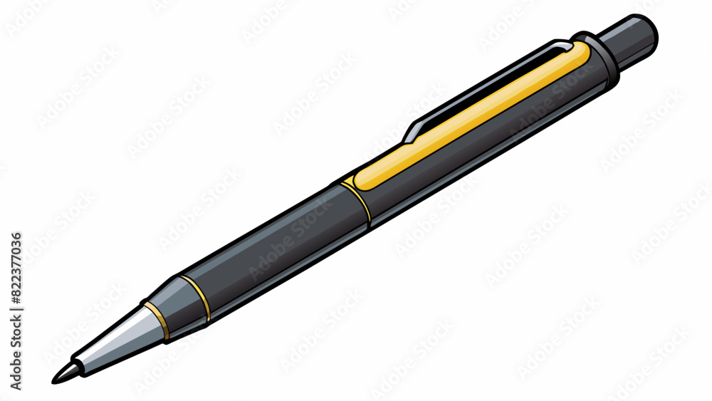 Poster a slim black plastic pen with a click mechanism and a smooth grip ideal for writing or drawing.. car