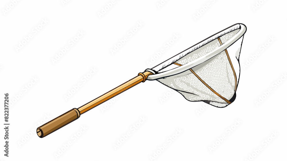 Fototapete A small triangular net with a soft white fabric and a handle used for catching butterflies in a backyard.. Cartoon Vector