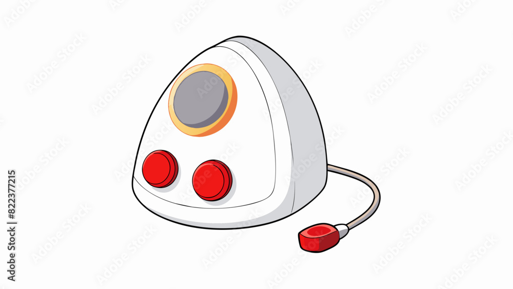 Poster A smooth white object with a curved top and a round red light that blinks periodically. It has two buttons on the side that click when pressed and a. Cartoon Vector