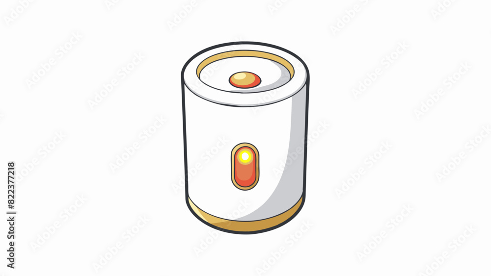 Poster A smooth white cylinder with a small button on one end. It emits a bright warm light and has a soft humming sound when turned on.. Cartoon Vector
