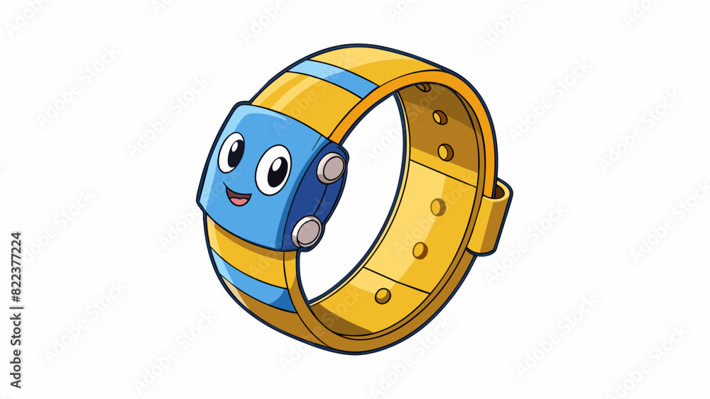 Poster a snap bracelet with a metal strip inside that makes a clicking sound when bent and snapped onto the