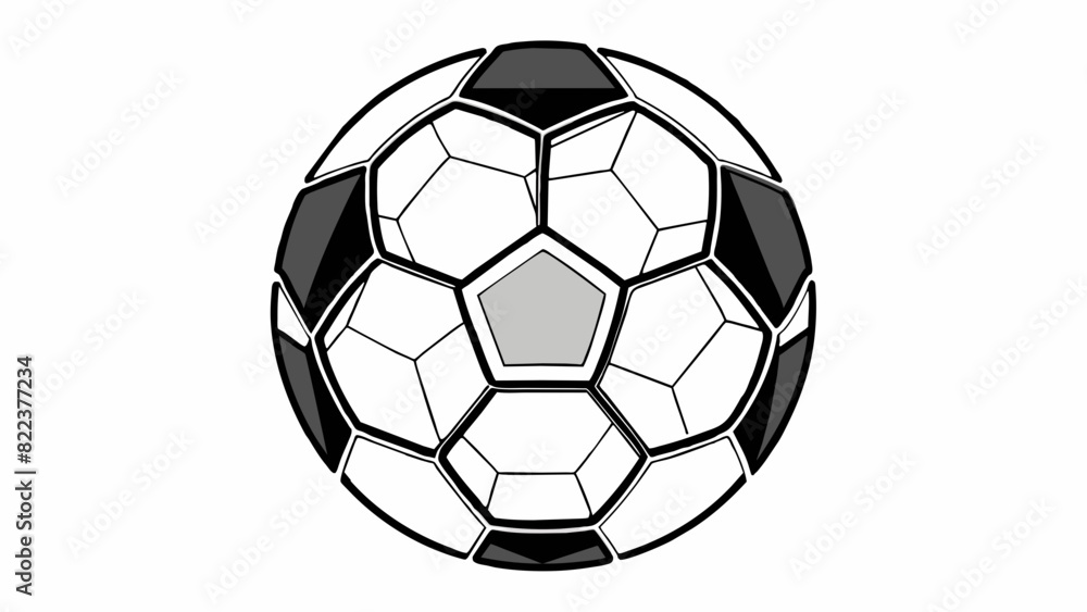 Poster a soccer ball in half revealing the intricate geometric pattern of black and white pentagons and hex