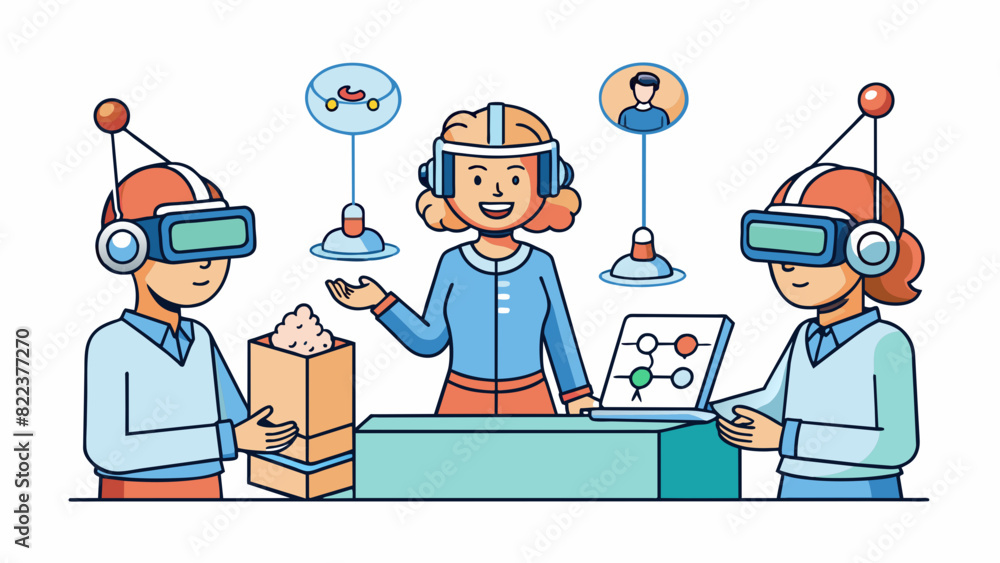 Aufkleber A social science experiment where participants are given a series of word association tasks while their brain activity is measured using an EEG. Cartoon Vector