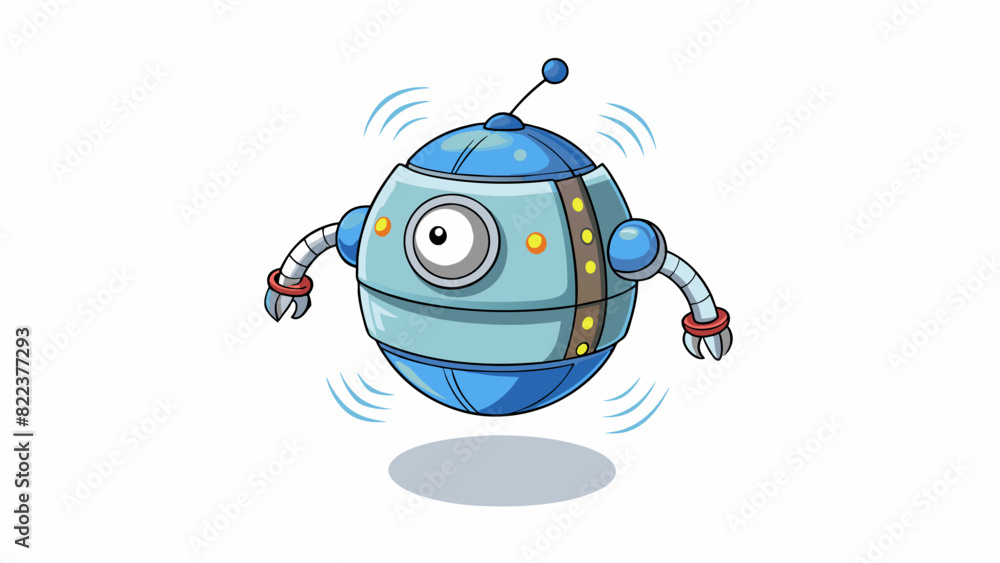 Poster A spherical floating robot that uses sensors to detect its surroundings and avoid obstacles. It has a clear protective covering and emits a soft. Cartoon Vector