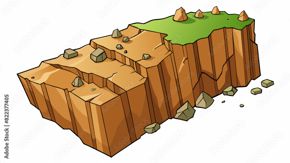 Poster A steep cliff with loose rocks making it dangerous to hike on and increasing the risk of falls.. Cartoon Vector