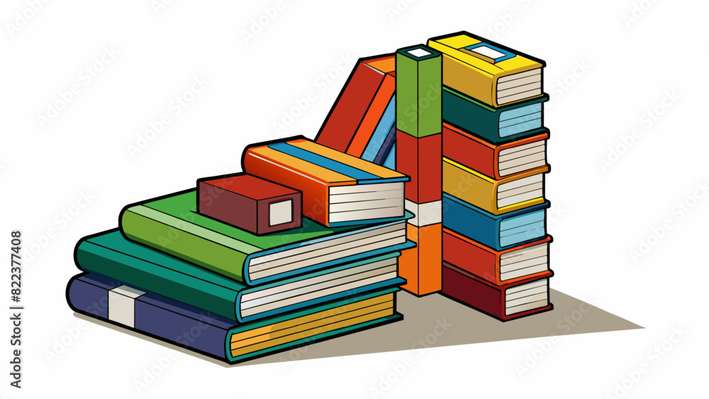 Aufkleber A stack of books arranged alphabetically by the authors last name creating a sense of organization.. Cartoon Vector