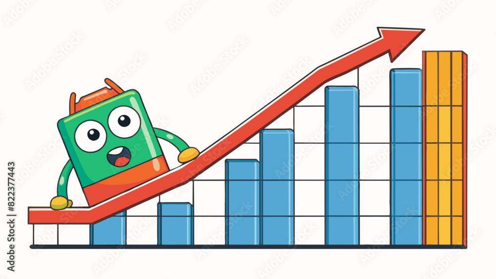 Wall mural A stock market graph with a line chart depicting the rise and fall of stock prices over time. The graph represents the buying and selling of stocks. Cartoon Vector