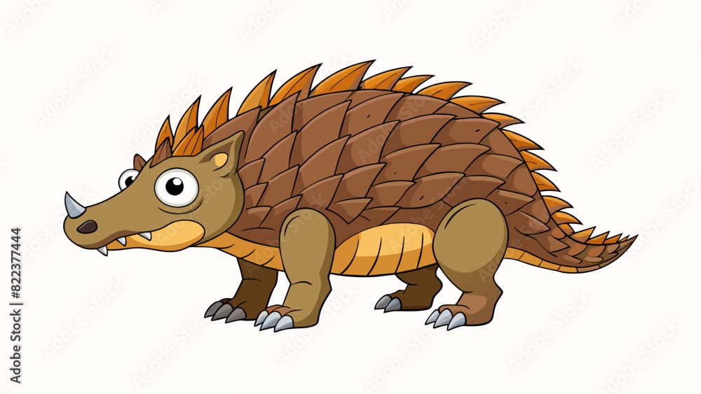 Poster A stout sy animal with a thick scaly hide and a spiky crest running down its back. Its tiny feet carried it swiftly through the jungle while its sharp. Cartoon Vector